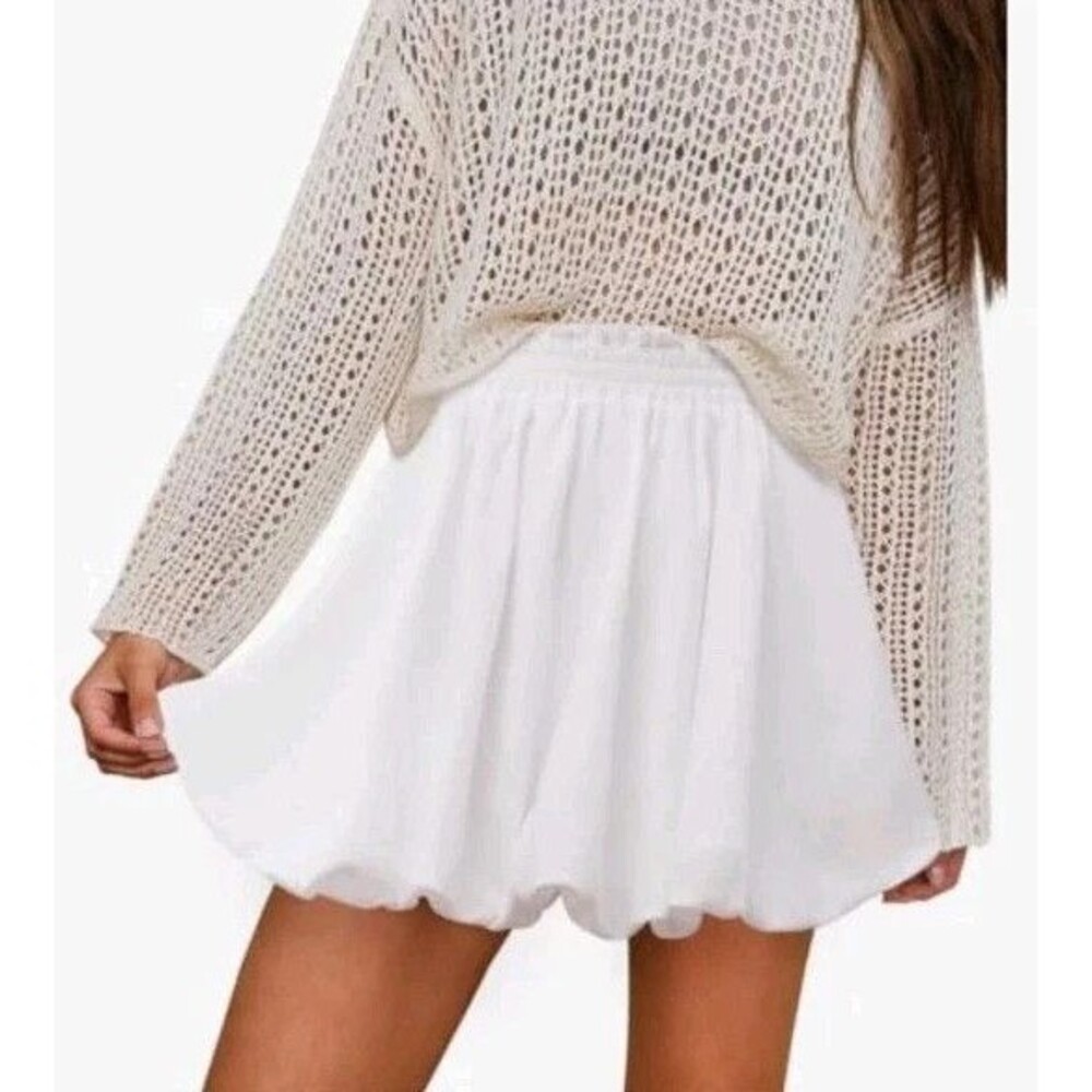 White Bubble Hem Skort 2X High Waist Elastic Mini NWOT - Picture 2 of 9